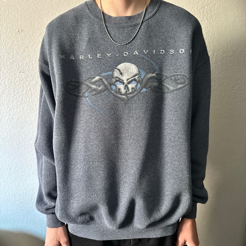 Harley-Davidson skull Gray blue Sweater